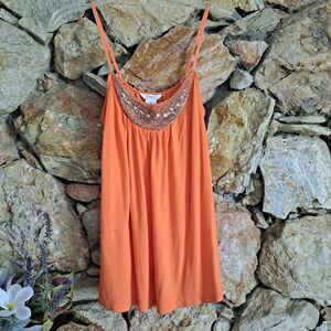 Vintage Coral Beaded Sleeveless Cropped Blouse Ajustable Straps
